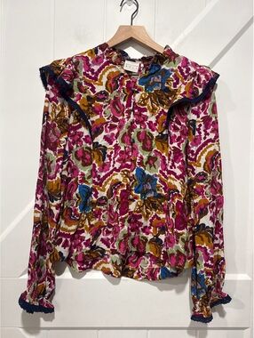 Atelier Rêve Vibrant Floral Ruffle Blouse, NWT, Size 36